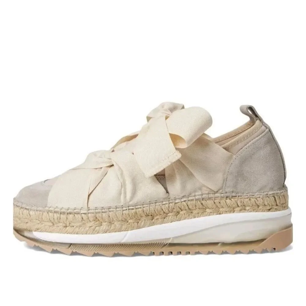 New Free People Chapmin Espadrille Sneaker Ivory Ribbon Lace Platform Shoe Sz 39